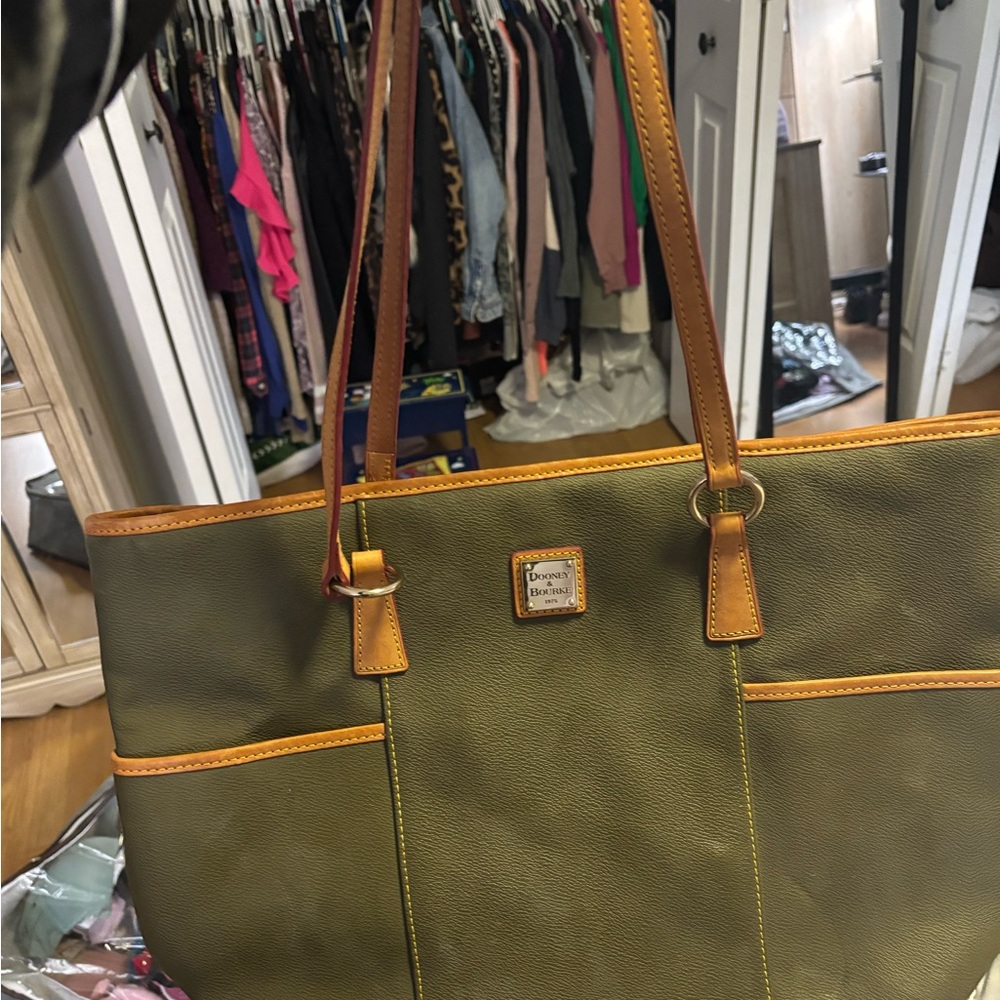 Dooney & Bourke Olive Tote with Brown Leather Trim